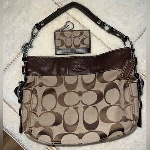 Vintage Coach Tan and Brown Signature Shoulder Bag & Wallet
